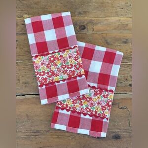 Handmade Kitchen Towel Red & Wht Buffalo Check 100% cotton Set of 2 farmhouse